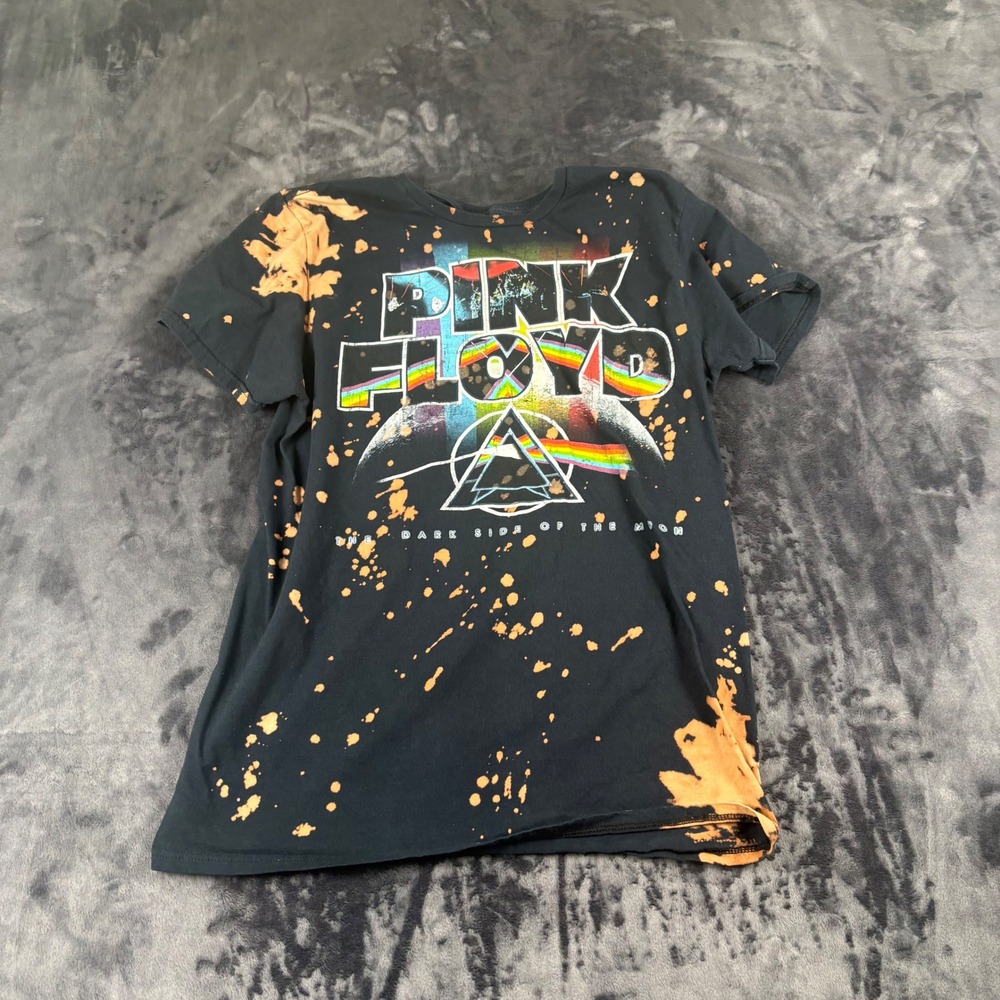 Pink Floyd Graphic Tee Unisex Medium Black Bleach Splatter Dark Side of the Moon